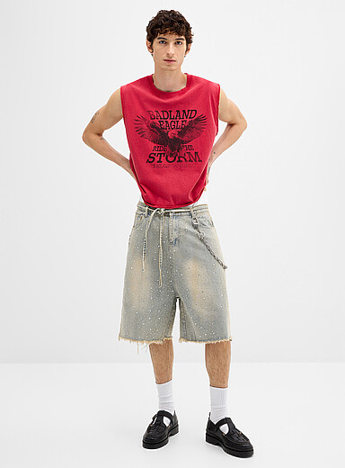 Rhinestone distressed denim Bermudas