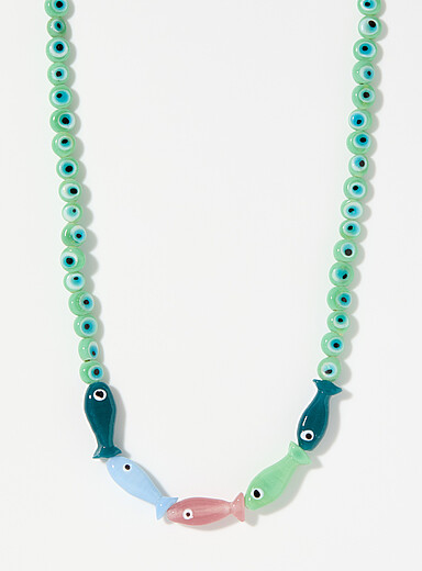 Colourful glass bead fish necklace