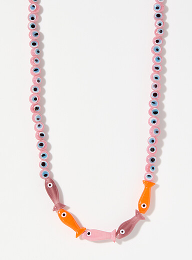 Le collier billes de verre color&eacute;es poissons