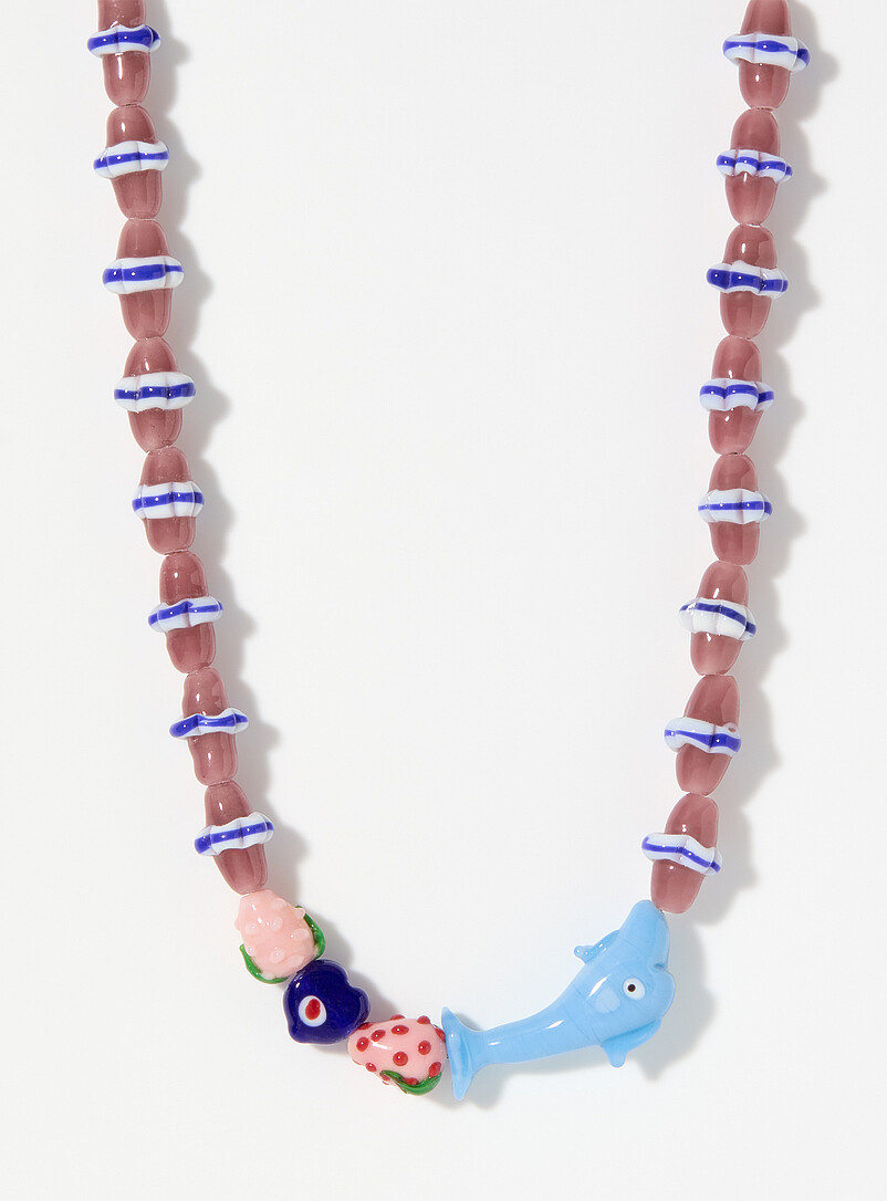 Colourful glass bead dolphin necklace product image (primary)