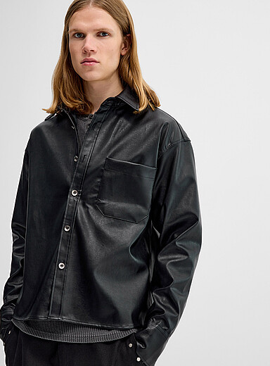 Faux-leather overshirt <b>Imported from Seoul</b>
