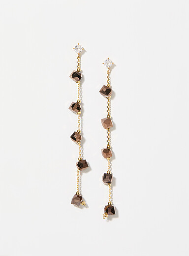 Faceted gemstone and chain long earrings