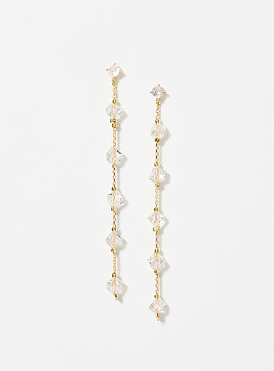 Faceted gemstone and chain long earrings