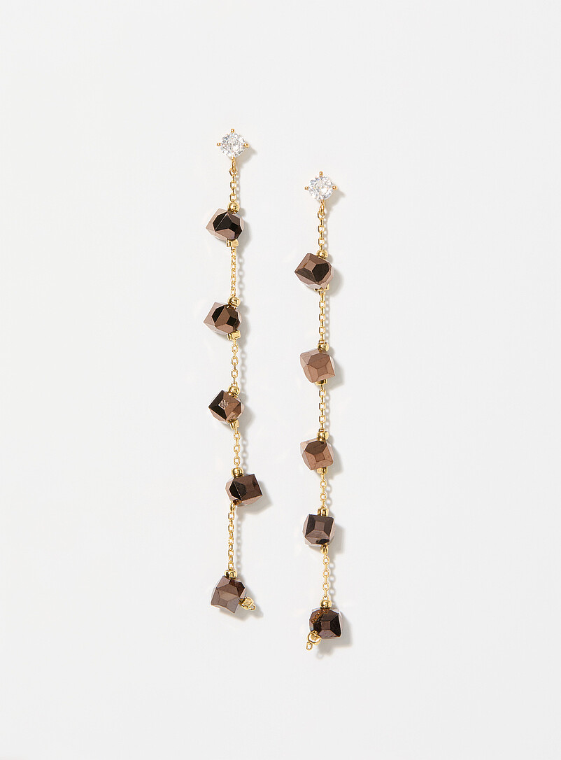 Faceted gemstone and chain long earrings product image (primary)