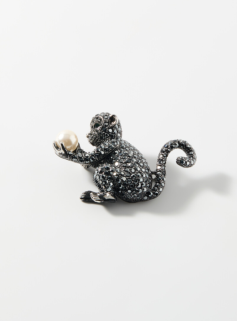 Shimmery monkey with pearl brooch product image (primary)