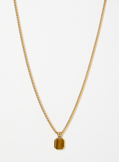 Nialaya Golden Yellow Tiger's-eye gold pendant necklace for men