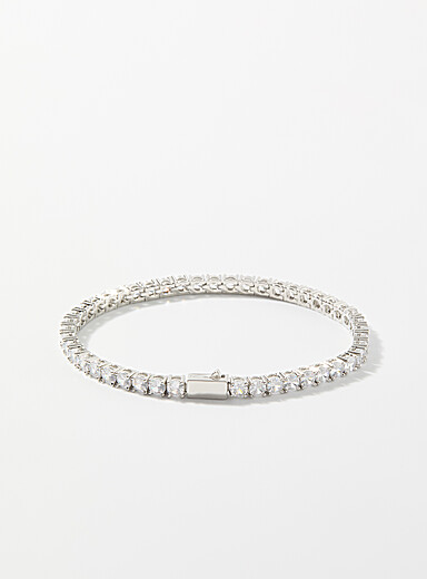 Nialaya Silver Shimmery stone bracelet for men
