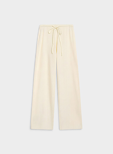 Cream soft knit pant <b>Fit: Wide leg, high rise</b>