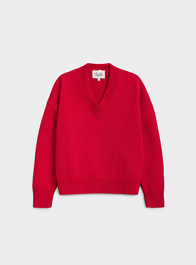 Red V-neck sweater