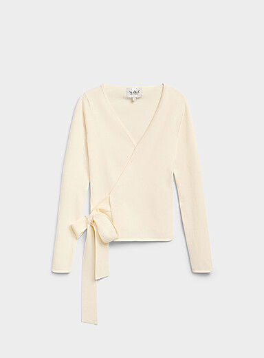 Cream soft knit wrap sweater