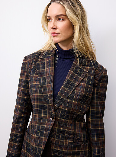 2NDDAY Patterned Brown Dark checkers cinched blazer for women