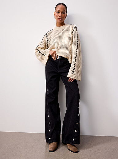 2NDDAY Black Side button jean <b>Fit: Wide leg, high rise</b> for women