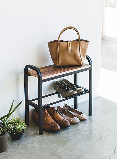 Steel and wood shoe storage bench combo