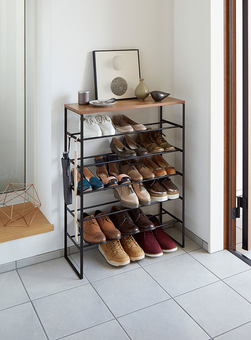 Wood and metal shoe rack product image (primary)