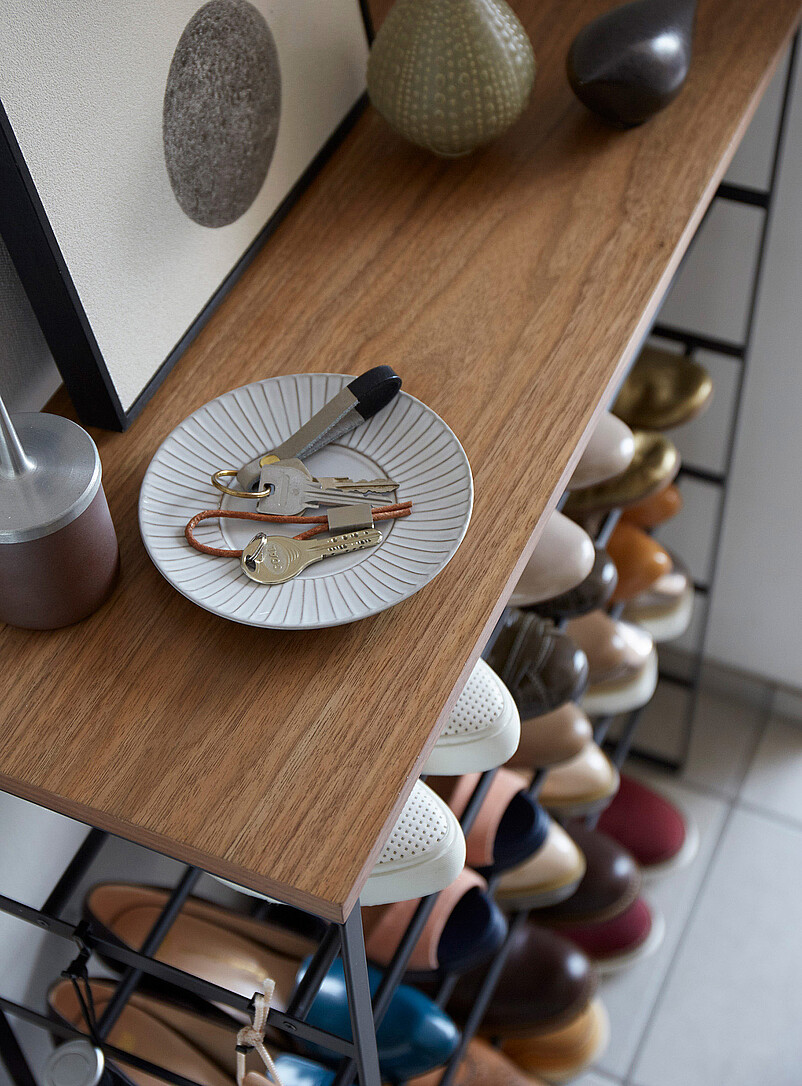 Wood and metal shoe rack product image 3