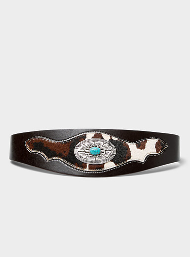 Amarillo leather and pony hair leather wide Western belt