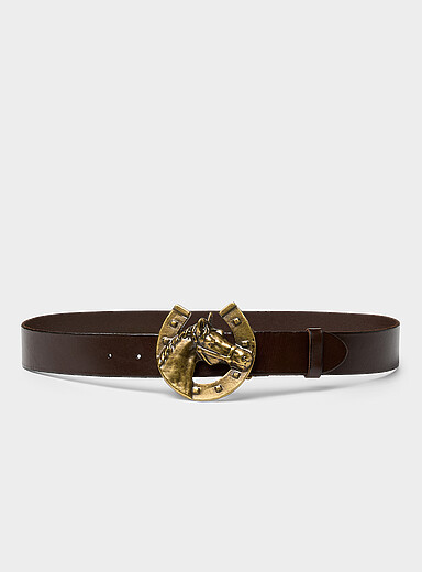 Woodside horse-buckle wide Western leather belt