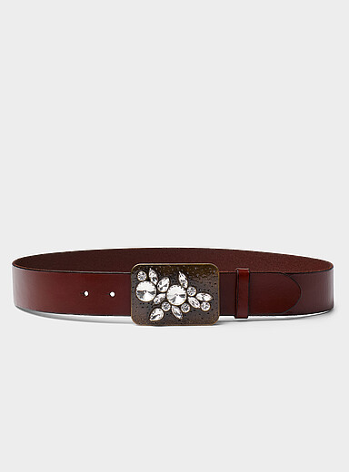 Western wide leather belt with diamond buckle