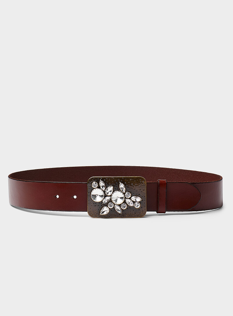 Western wide leather belt with diamond buckle product image (primary)