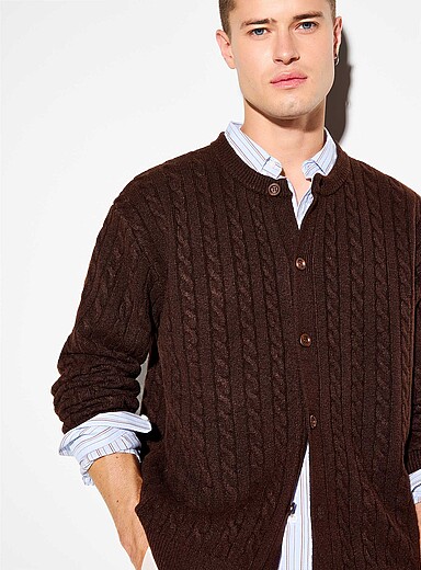 Le 31: Le cardigan col rond c&acirc;bles torsad&eacute;s <b>Importation de S&eacute;oul</b> Brun pour homme