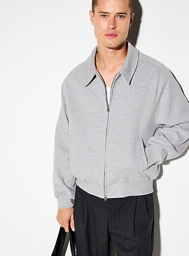 Le 31 Grey Engineered jersey polo-collar cardigan <b>Imported from Seoul</b> for men