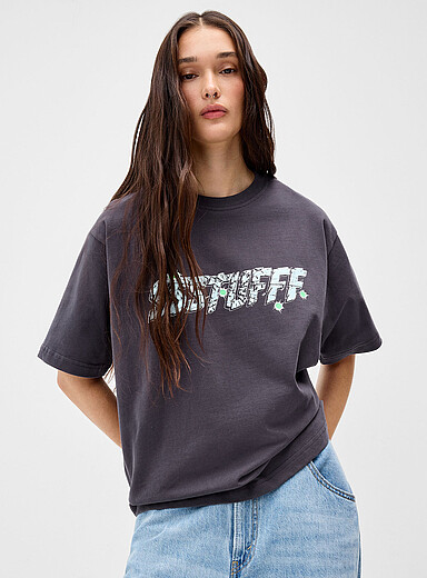 SSSTUFFF Charcoal Burst logo loose T-shirt for women