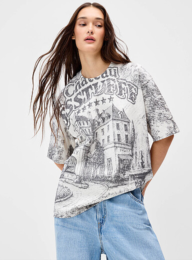 SSSTUFFF Grey Postcard print T-shirt for women