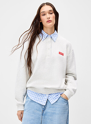 SSSTUFFF Grey Layered-effect gingham shirt sweatshirt for women