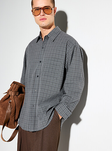Textured check shirt <b>Imported from Seoul</b>