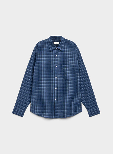 Le 31 Navy/Midnight Blue Textured check shirt <b>Imported from Seoul</b> for men