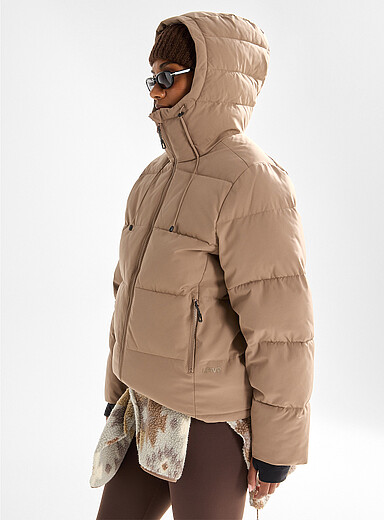 I.FIV5 Taupe Insulated hooded puffer coat for women