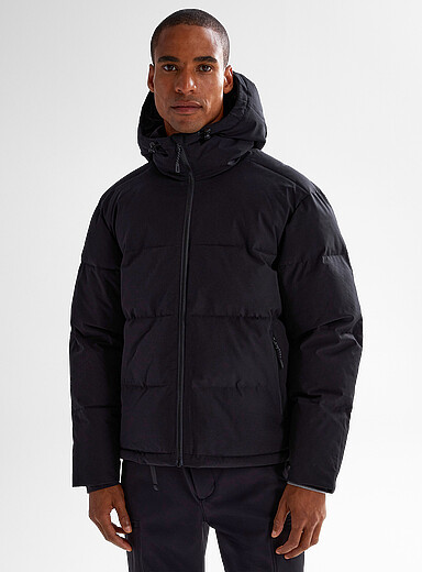 I.FIV5 Black Insulated hooded puffer coat for men