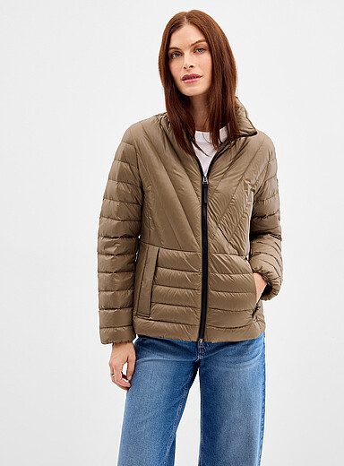 Kanuk Taupe Sarre sewn-in hood lightweight quilted coat for women