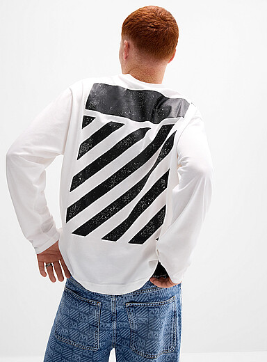 L/AB c/o Off-White White Diagonal logo long-sleeve T-shirt <b>Relaxed fit</b> for men