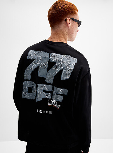 L/AB c/o Off-White: Le t-shirt manches longues ruban adh&eacute;sif <b>Coupe ample</b> Noir pour homme