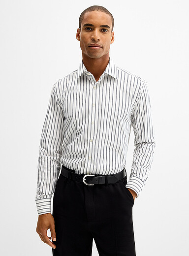 Le 31 x Thomas Mason Patterned Blue Dual-striped poplin shirt <b>An exclusive collaboration made in Canada</b> Standard fit for men