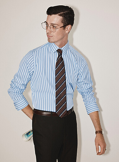 Blue-striped poplin shirt <b>An exclusive collaboration made in Canada</b> Standard fit