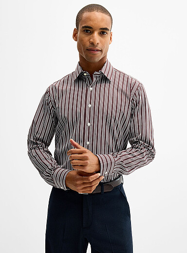 Le 31 x Thomas Mason Patterned Brown Brown-stripe poplin shirt <b>An exclusive collaboration made in Canada</b> Standard fit for men
