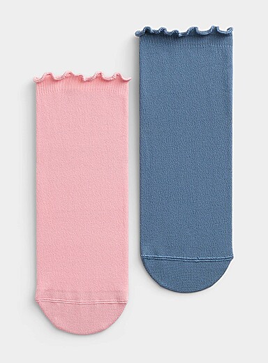 I.FIV5 Slate Blue Wavy edging non-slip ankle socks 2-pack for women