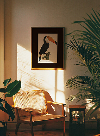 La toile r&eacute;tro illustr&eacute;e Toucan Voir les formats offerts