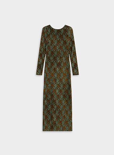 Twik Green Velvety flowers mesh maxi dress for women