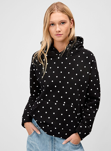 Twik Black Polka-dotted fleece hoodie for women