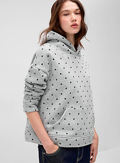 Twik Grey Polka-dotted fleece hoodie for women