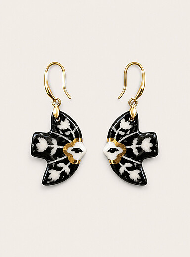 Black and white swallow earrings