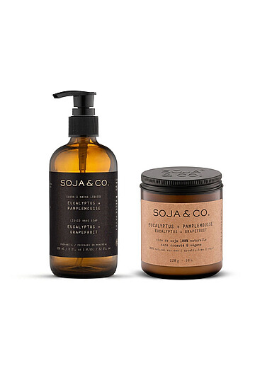 Le duo bougie et savon &agrave; mains Eucalyptus + Pamplemousse Ensemble de 2 produits