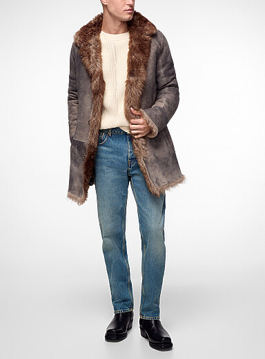 HiSO Patterned Grey Josh reversible shearling marbled jacket for men