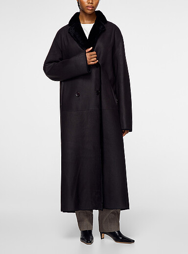 HiSO: Le manteau r&eacute;versible Danielle peau lain&eacute;e Chocolat - Espresso pour femme