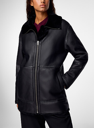 HiSO Black Dito shearling reversible leather coat for women