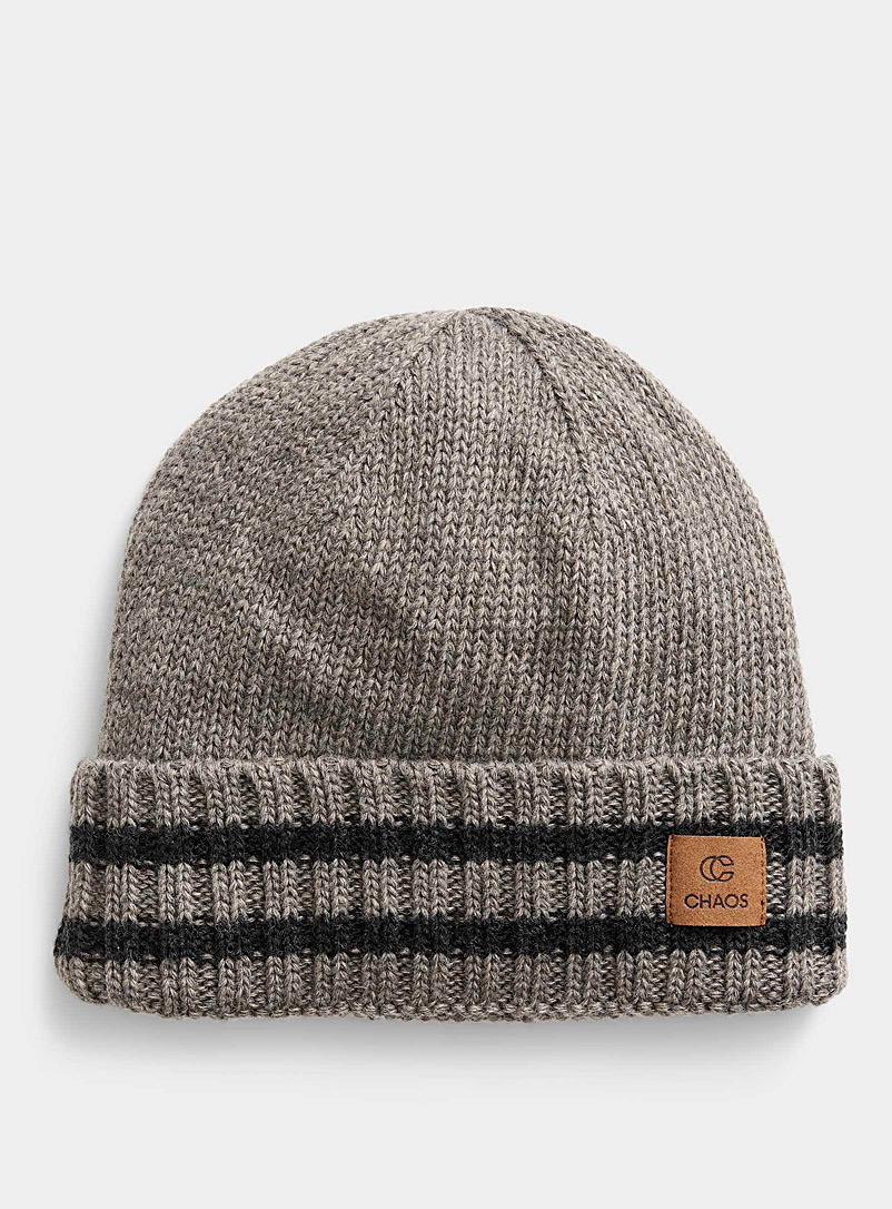 Chaos Grey Striped cuff tuque for men