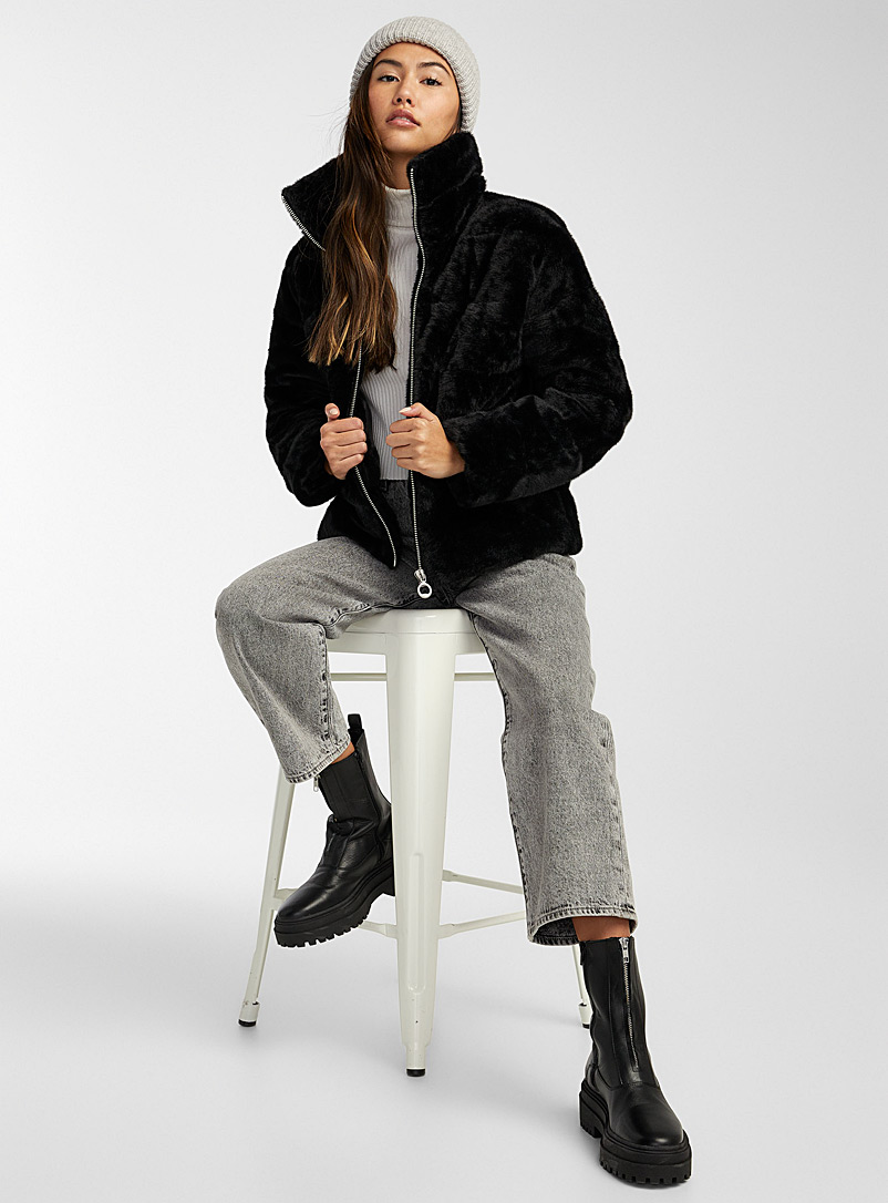 Noize Black Faux-fur puffer jacket for women